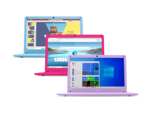 GeoBook 120 12.5-inch Laptop in Hot Pink, Cool Blue and Arctic Purple